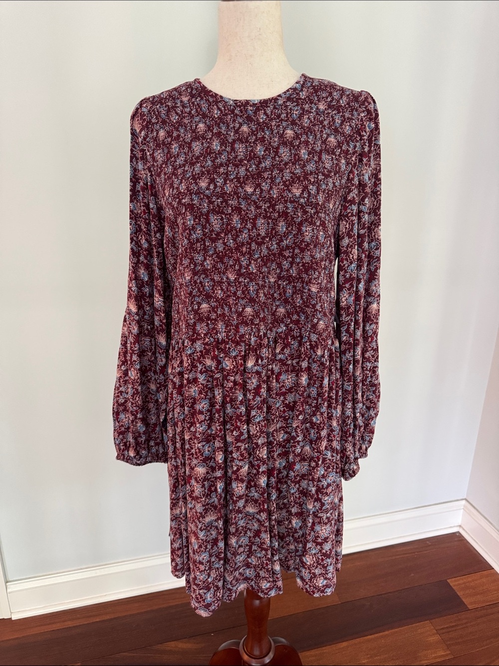 Old Navy Burgundy Floral Long-Sleeve Dress